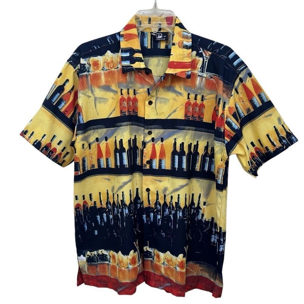 Vtg Petroleum Button Front Shirt Men's Medium Multicolor Bar Have A Drink Theme